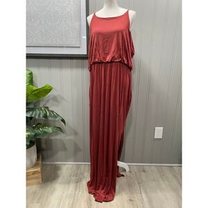 Emerald 2X Rust Orange Sleeveless Empire Waist Maxi Dress Side Slits